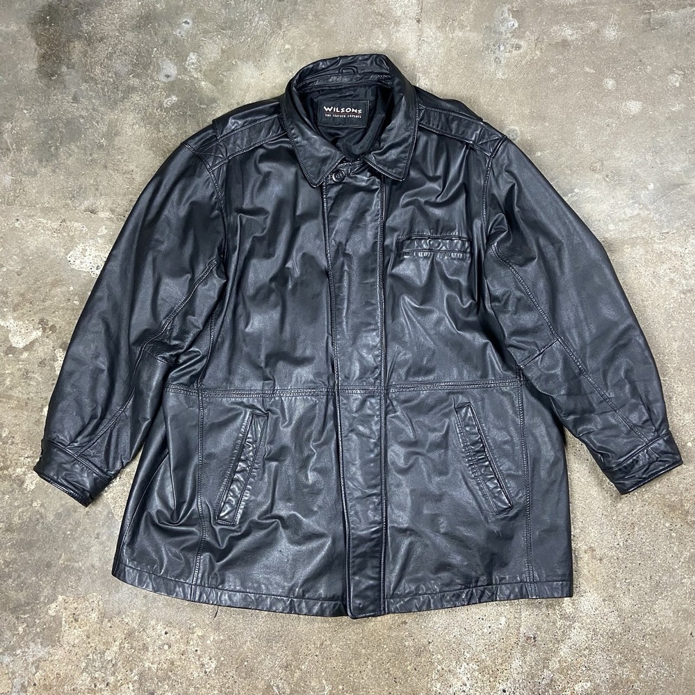 Vintage Wilson's Leather Jacket Size XXL Black Bomber Full Zip